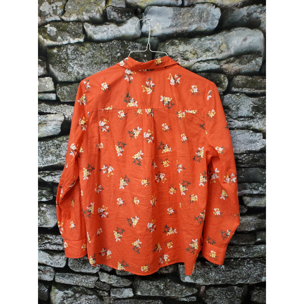 LOFT Red Floral Button Down Blouse S. Large | Spring Lightweight Collared Top#29 - Picture 3 of 6